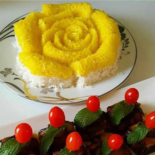 تزیین برنج با زعفران و زرشک و مرغ زیبا و ساده