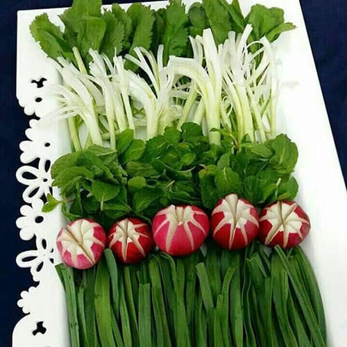 تزیین پیازچه سبزی خوردن ساده برای عروس و مهمانی و سفره